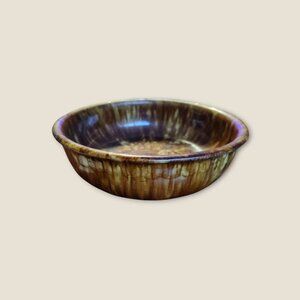Brown Spongeware Pottery Bowl 8.25" X 2.5" Vintage Glazed Dish